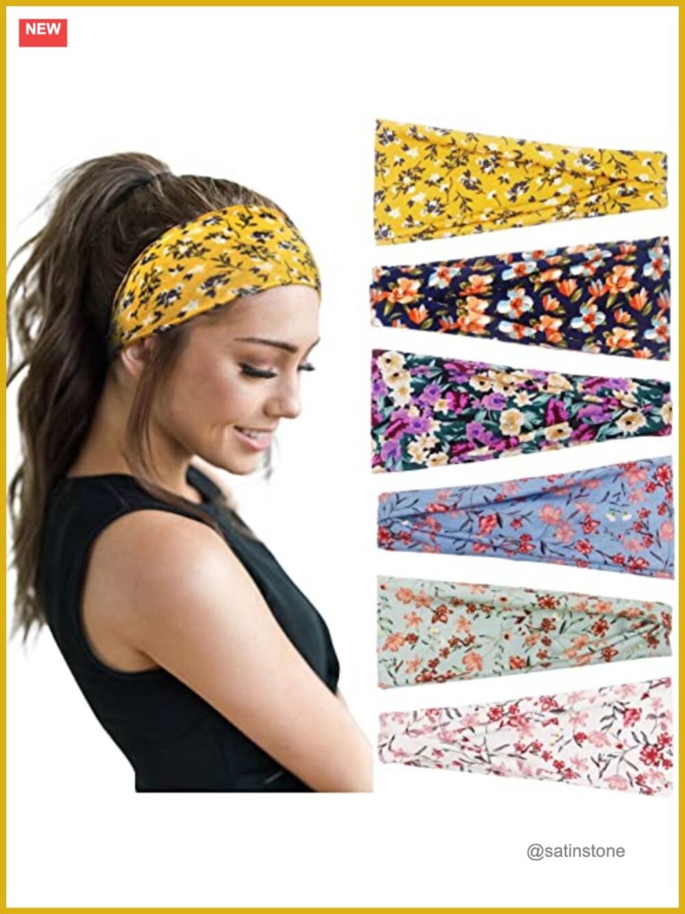 Boho Wide Headbands 6 Pack Non Slip Polyester Spandex Yoga Workout